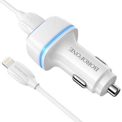 Зарядно за Кола от Borofone Car charger BZ14 Max - 2xUSB - 2,4A with USB to Lightning cable white