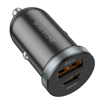 Зарядно от Borofone Car charger BZ22 Scenery - USB + Type C - QC 3.0 PD 30W black