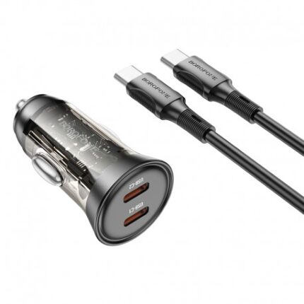 Зарядно за кола от Borofone Car charger BZ26B Discovery - 2xType C - PD 45W 3A with Type C to Type C cable transparent-black