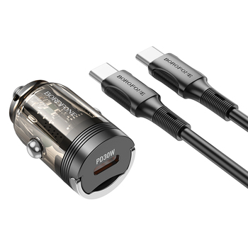Зарядно за кола от Borofone Car charger BZ29 Ray - Type C - PD 30W 3A with Type C to Type C transparent-black