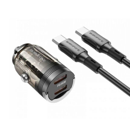 Зарядно за Кола от Borofone Car charger BZ29B Outstanding - 2xType C - PD 36W 3A with Type C to Type C cable transparent-black