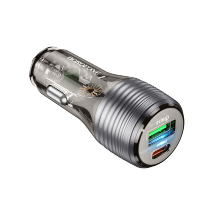 Зарядно за кола от Borofone Car charger BZ30 Absolute - USB + Type C - QC 3.0 PD 30W 3A transparent-black