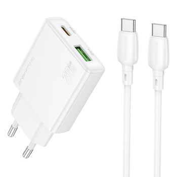 Зарядно от Borofone Wall charger BN24 Wish (Ultra Thin) - USB + Type C - PD QC 3.0 20W with Type to Type C cable white