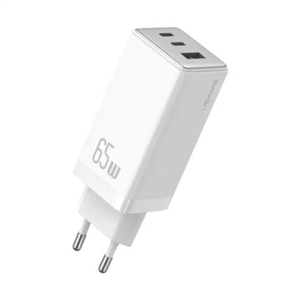 USAMS CC180TC02 wall charger 2xUSB-C+1xUSB-A 65W GaN PD+QC Fast Charging white Sandru Series