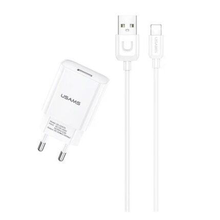 Зарядно USAMS T21 USB 2A Travel Charger+Lightning Data cable бяло