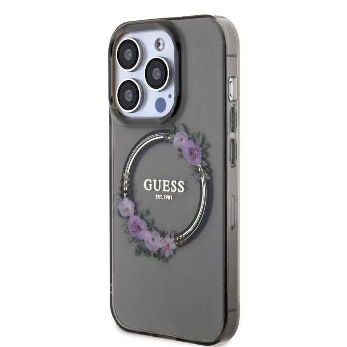Калъф от Guess PC/TPU Flowers Ring Glossy Logo MagSafe Case за iPhone 14 Pro Max Black - Image 2