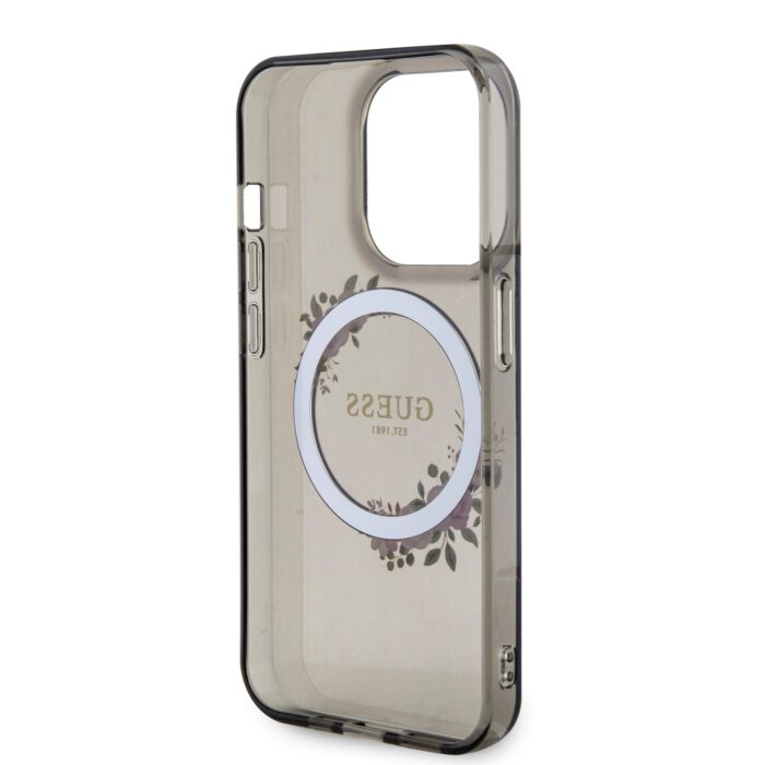 Калъф от Guess PC/TPU Flowers Ring Glossy Logo MagSafe Case за iPhone 14 Pro Max Black - Image 6