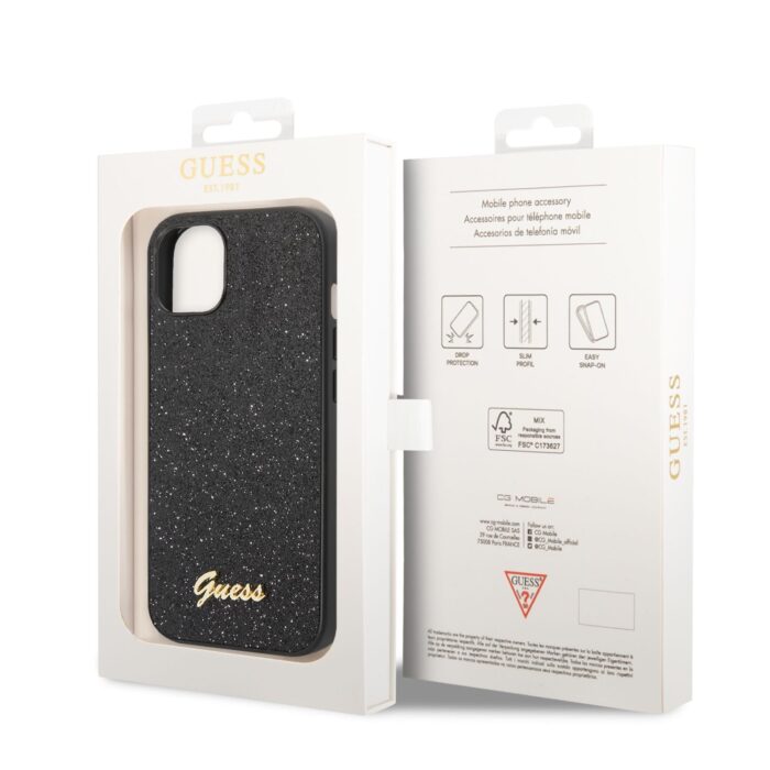 Калъф от Guess PC/TPU Glitter Flakes Metal Logo Case за iPhone 14 Black - Image 6