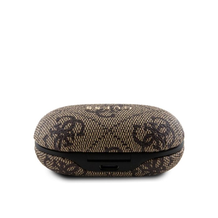 Слушалки Guess True Wireless 4G PU Metal Logo BT5.3 Stereo Earphones Brown - Image 3