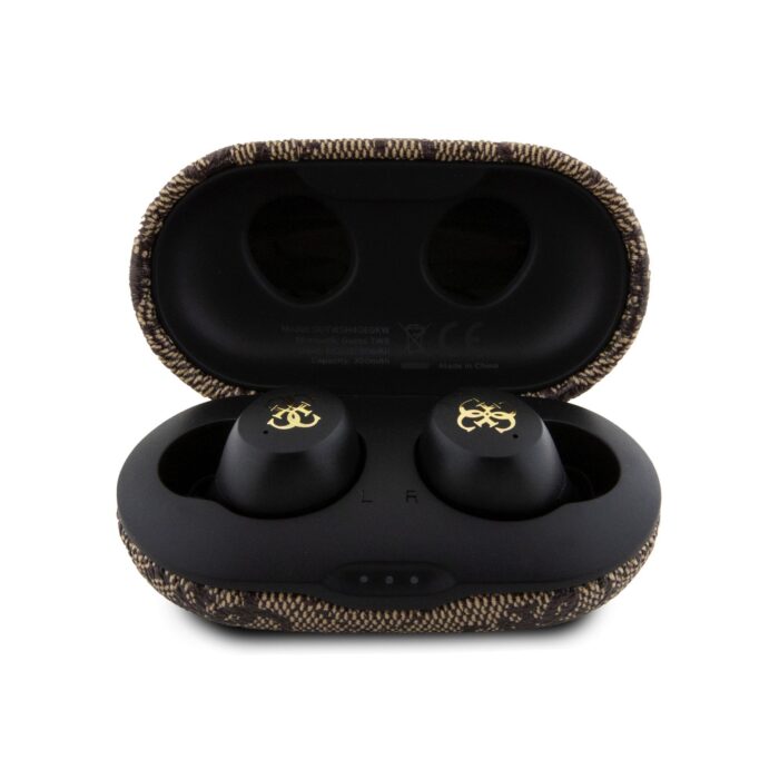 Слушалки Guess True Wireless 4G PU Metal Logo BT5.3 Stereo Earphones Brown - Image 4