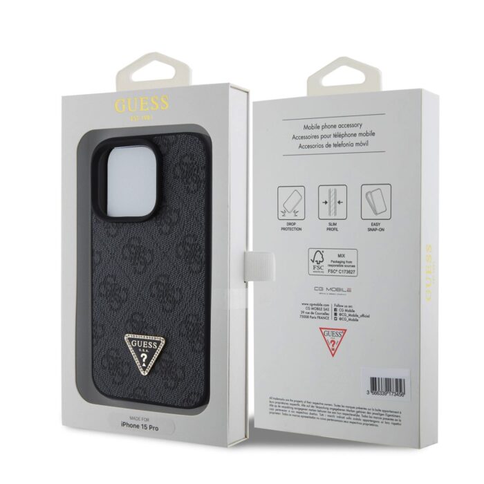 Калъф от Guess PU 4G Strass Triangle Metal Logo Case за iPhone 15 Pro Black - Image 6