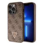 Калъф от Guess PU 4G Strass Triangle Metal Logo Case за iPhone 15 Pro Brown