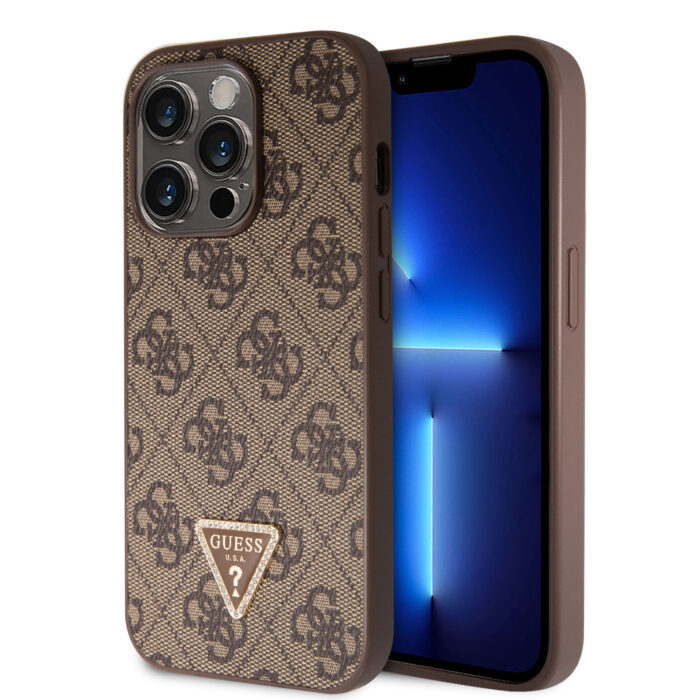 Калъф от Guess PU 4G Strass Triangle Metal Logo Case за iPhone 15 Pro Brown - Image 1
