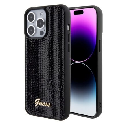 Калъф от Guess za iPhone 15 Pro Max Hardcase Sequin Script Metal Black