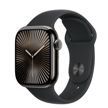 Apple Watch S10 Cellular 42mm Slate Titanium Case with Black Sport Band - S/M