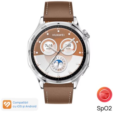 Часовник Huawei Watch GT 5, 46mm, Tarnish Stainless Steel Case, Brown Composite Leather Strap