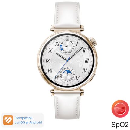 Часовник Huawei Watch GT 5, 41mm, Pale Gold Stainless Steel Case, White Composite Leather Strap