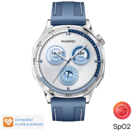 Часовник Huawei Watch GT 5, 46mm, Tarnish Stainless Steel Case, Blue Woven Strap