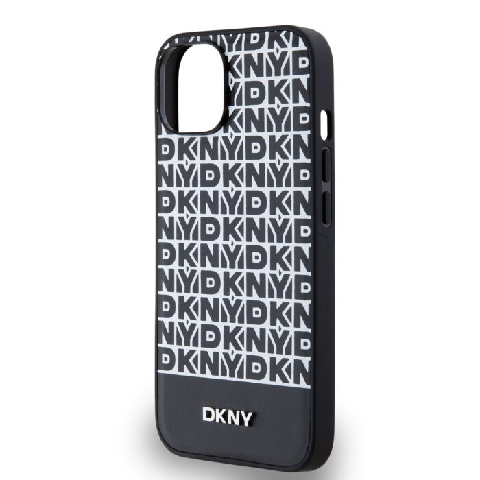 Калъф от 
DKNY PU Leather Repeat Pattern Bottom Stripe MagSafe Case за iPhone 13 Black - Image 4
