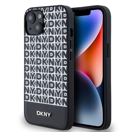 Калъф от 
DKNY PU Leather Repeat Pattern Bottom Stripe MagSafe Case за iPhone 13 Black