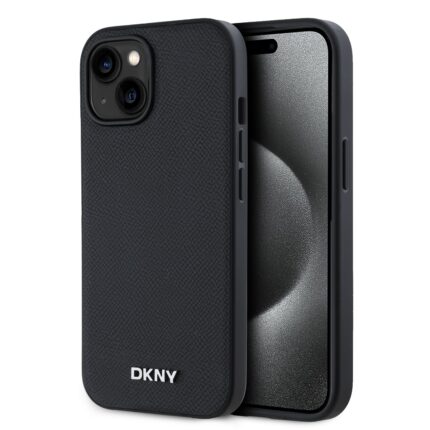 Калъф от 
DKNY PU Leather Silver Metal Logo Magsafe Case за iPhone 13 Black