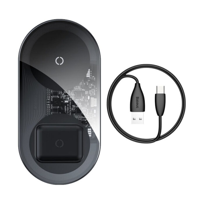Двойно безжично зарядно на Baseus Simple 2in1 Wireless Charger, черно - Image 3