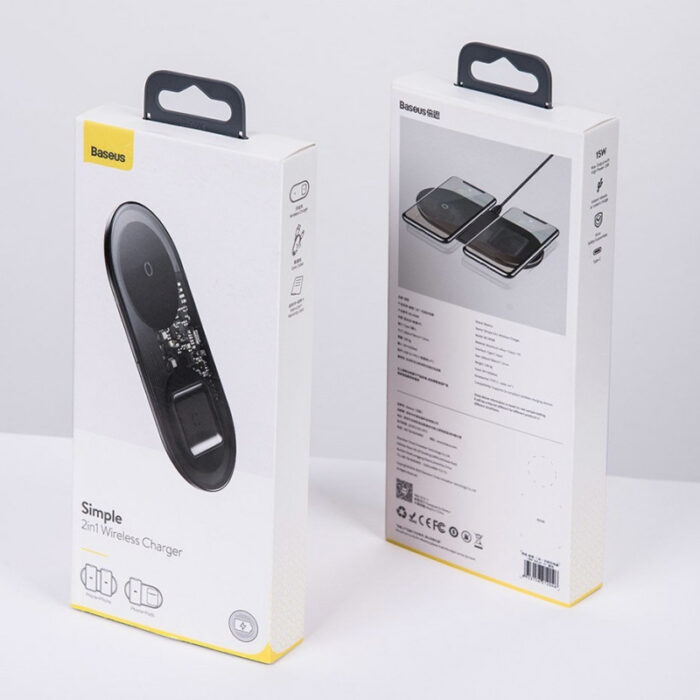 Двойно безжично зарядно на Baseus Simple 2in1 Wireless Charger, черно - Image 4