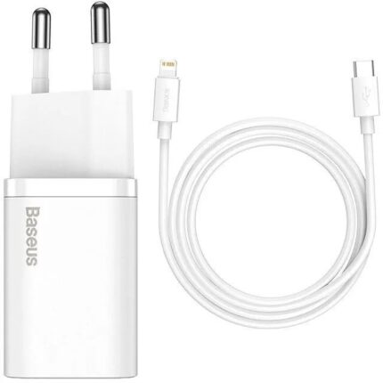 Зарядно от  Baseus Super Si 1C fast wall charger USB Type C 20 W Power Delivery + USB Type C - Lightning cable 1 m white