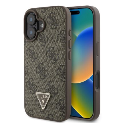 Калъф от Guess PU 4G Strass Triangle Metal Logo Case за iPhone 16 Brown