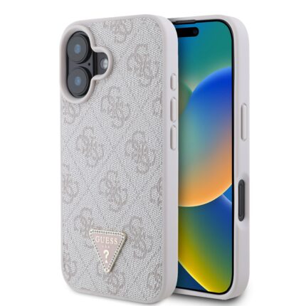 Калъф от Guess PU 4G Strass Triangle Metal Logo Case за iPhone 16 Pink