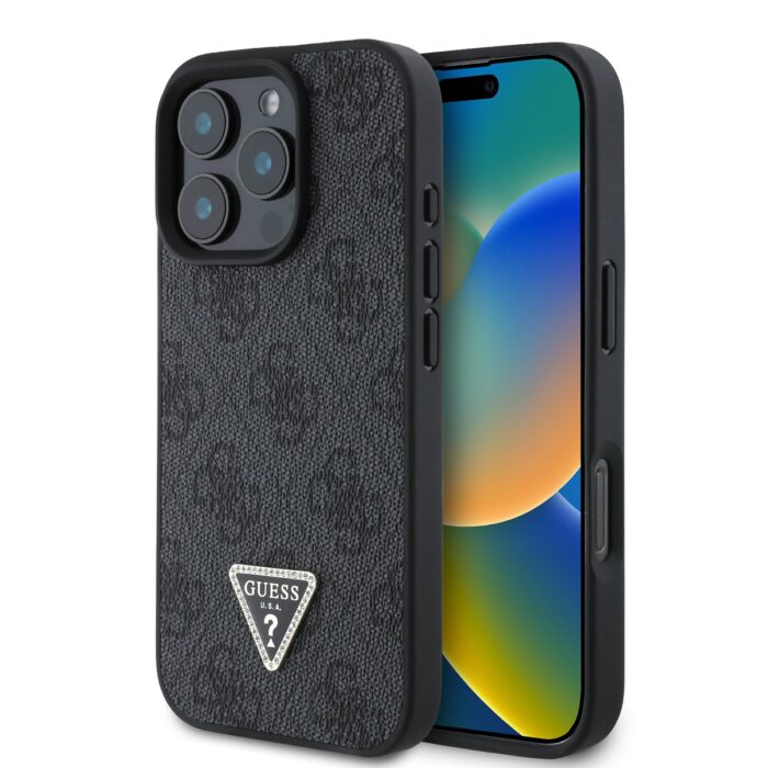 Калъф от Guess PU 4G Strass Triangle Metal Logo Case за iPhone 16 Pro Black - Image 1