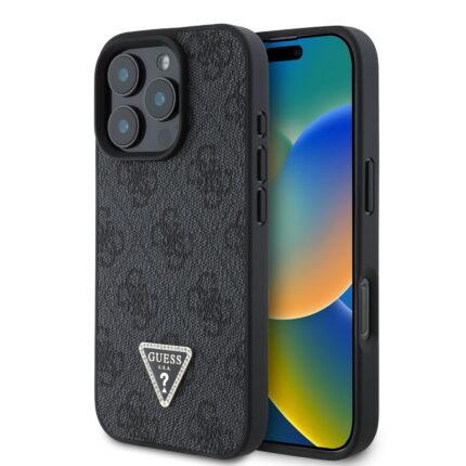 Калъф от Guess PU 4G Strass Triangle Metal Logo Case за iPhone 16 Pro Max Black