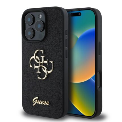 Калъф от 
Guess PU Fixed Glitter 4G Metal Logo Case за iPhone 16 Pro Max Black
