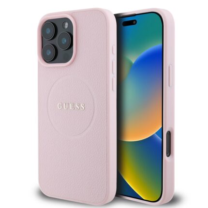 Калъф от Guess PU Grained Classic Logo MagSafe Case за iPhone 16 Pro Pink