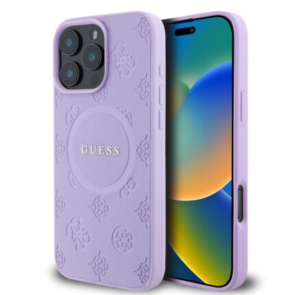 Калъф от Guess Saffiano Peony Stamp MagSafe Case за iPhone 16 Pro Max Purple