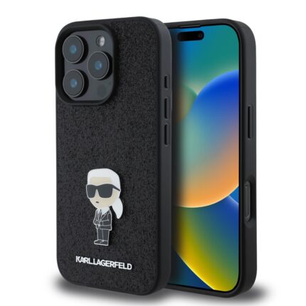 Калъф от Karl Lagerfeld Fixed Glitter Metal Ikonik Case за iPhone 16 Pro Max Black