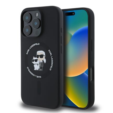 Калъф от 
Karl Lagerfeld Liquid Silicone Karl and Choupette MagSafe за iPhone 16 Pro Black