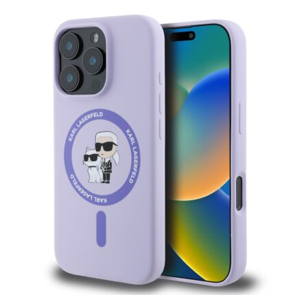 Калъф от 
Karl Lagerfeld Liquid Silicone Karl and Choupette MagSafe за iPhone 16 Pro Purple