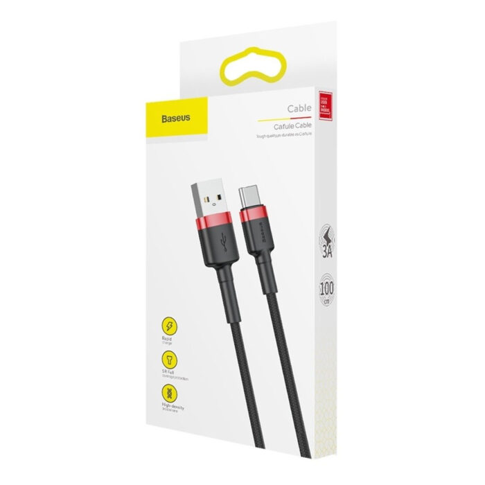 Кабел Baseus  Cafule Cable USB-C 3A 1m Red/Black - Image 2