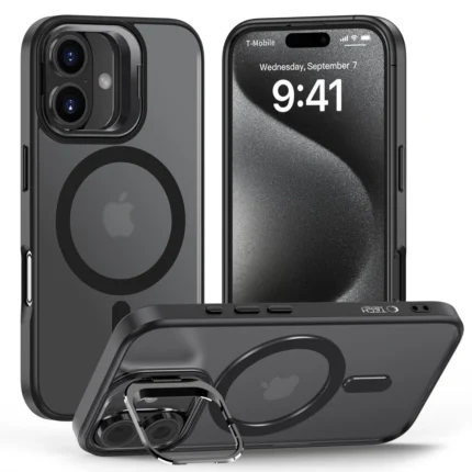 Калъф от Tech-Protect
MagStand MagSafe Case with 
Stand за iPhone 16 - Semi-
Transparent