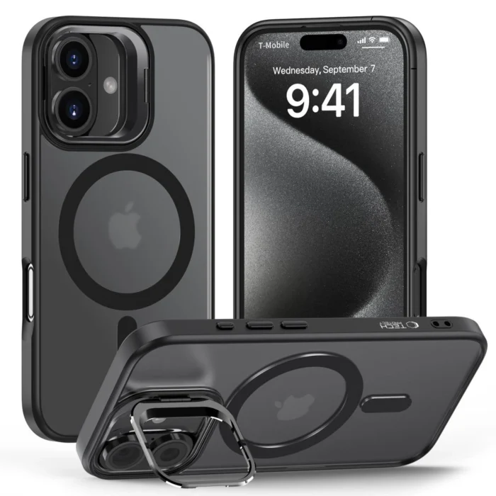 Калъф от Tech-Protect
MagStand MagSafe Case with 
Stand за iPhone 16 - Semi-
Transparent - Image 1