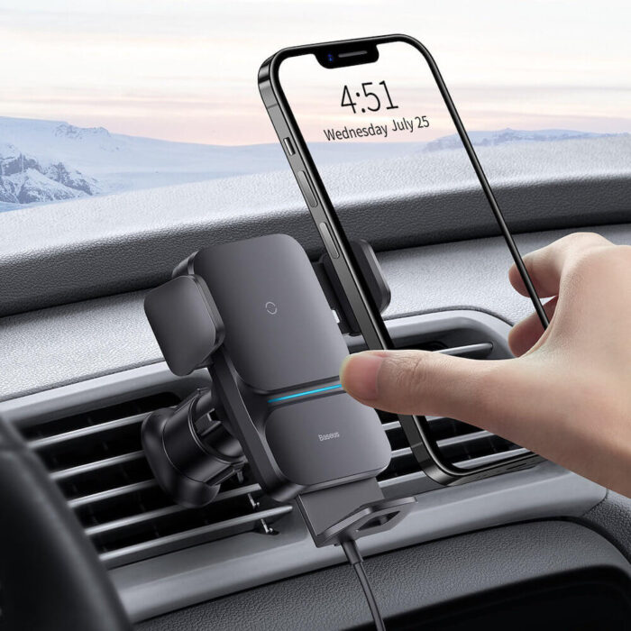 Стойка за кола Baseus Wisdom Auto Alignment Car Mount Wireless Charger 15W (Air Outlet) Black - Image 11