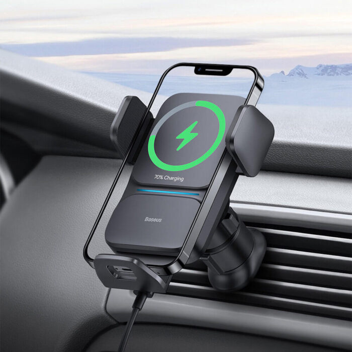 Стойка за кола Baseus Wisdom Auto Alignment Car Mount Wireless Charger 15W (Air Outlet) Black - Image 4