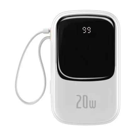 Външна Батерия от Baseus Qpow Digital Display
Power Bank with Fast Charging
 20000mAh 20W QC/PD/SCP/FCP
with Built-in Lightning Cable White