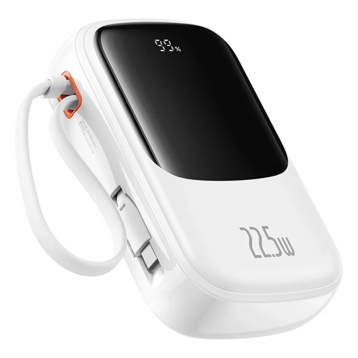Външна Батерия Baseus Qpow Pro+ 20000mAh
22.5W powerbank with built-in
USB-C cable and display - white - Image 5