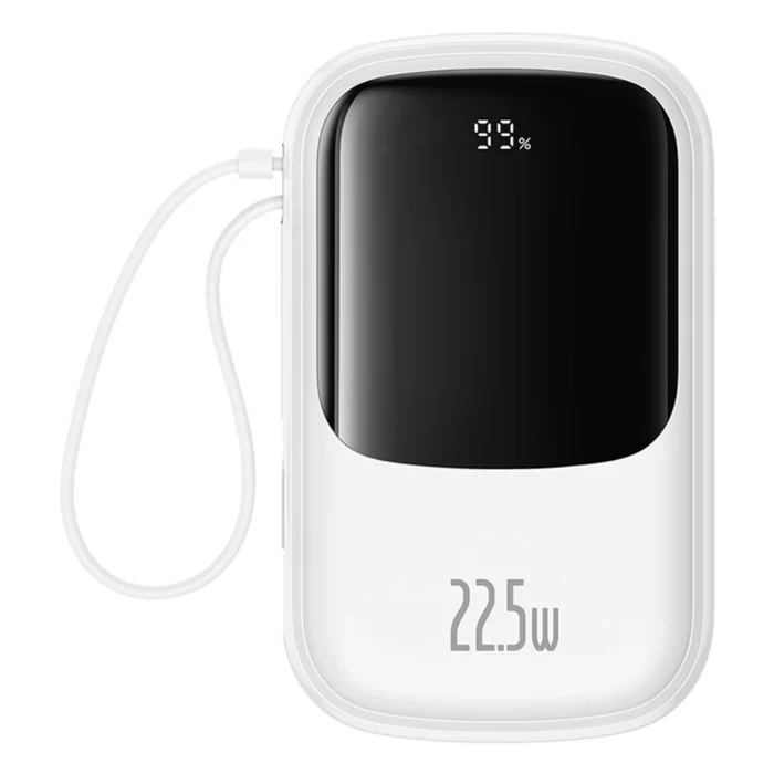 Външна Батерия Baseus Qpow Pro+ 20000mAh
22.5W powerbank with built-in
USB-C cable and display - white - Image 1