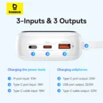 Външна Батерия Baseus Qpow Pro+ 20000mAh
22.5W powerbank with built-in
USB-C cable and display - white - Image 10