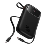 Външна Батерия от Baseus QPow 2
30W 10000mAh Power Bank with
 Built-in USB-C Cables - Black - Image 4