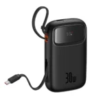 Външна Батерия от Baseus QPow 2
30W 10000mAh Power Bank with
 Built-in USB-C Cables - Black - Image 5