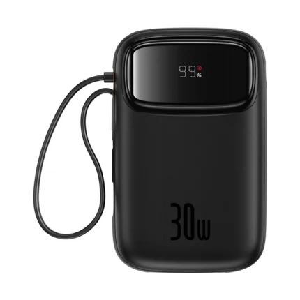 Външна Батерия от Baseus QPow 2
30W 10000mAh Power Bank with
 Built-in USB-C Cables - Black